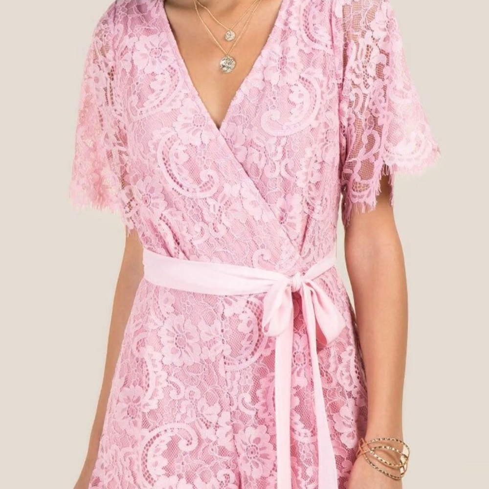 Pink lace floral Romper